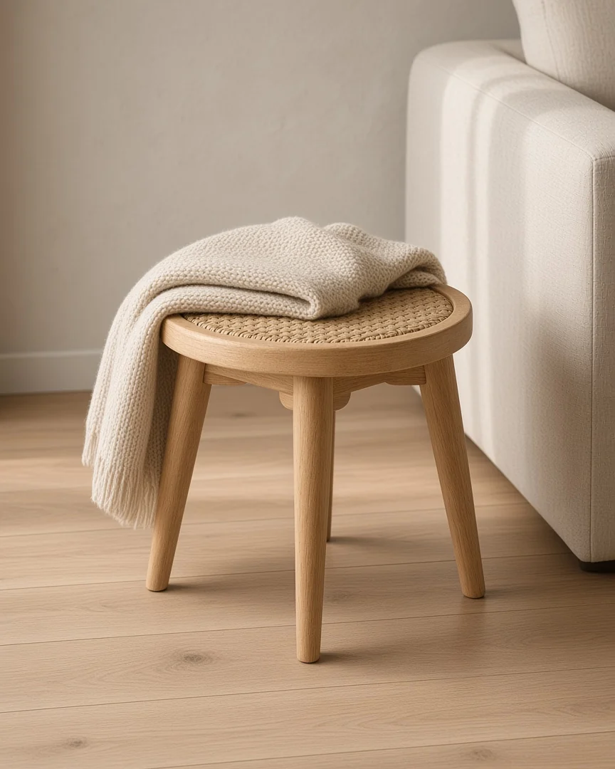 Oak & Cord Stool, in a room setting