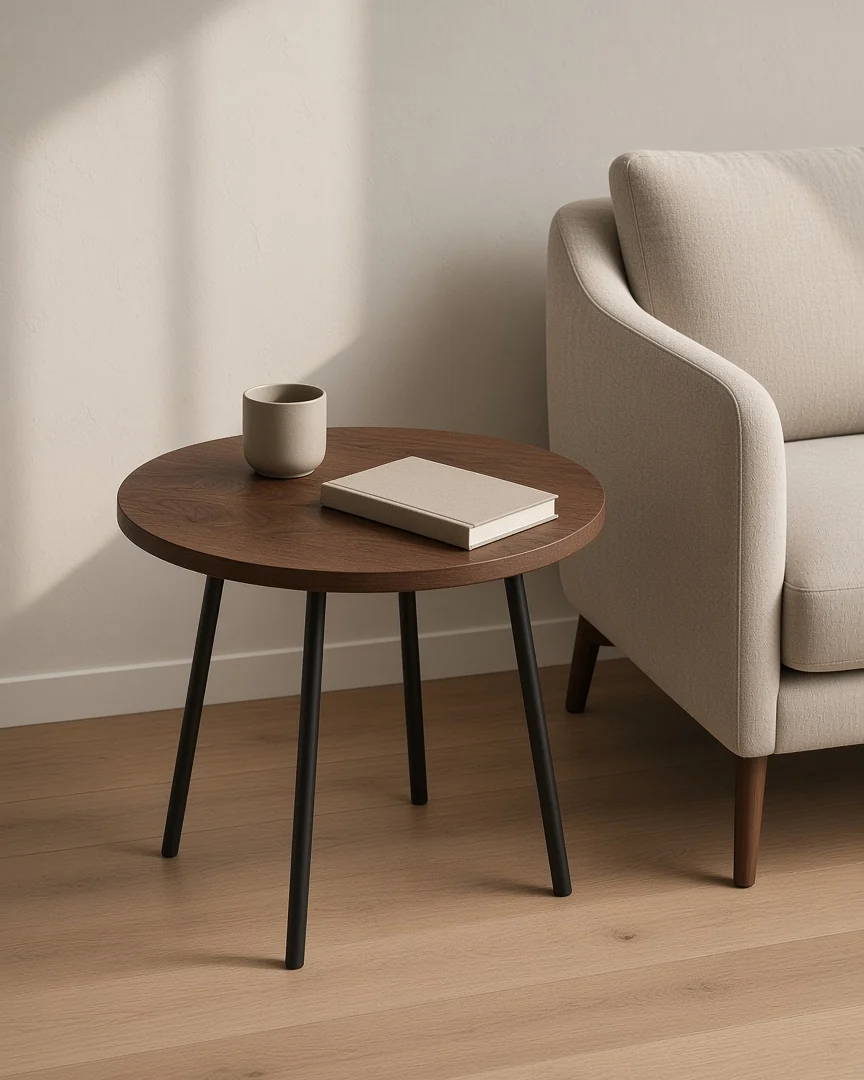 Walnut Round Side Table, in a room setting